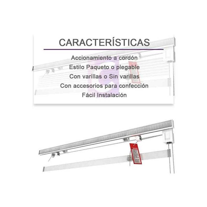 Riel y mecanismo y piezas de recambios de estores paqueto o varillas