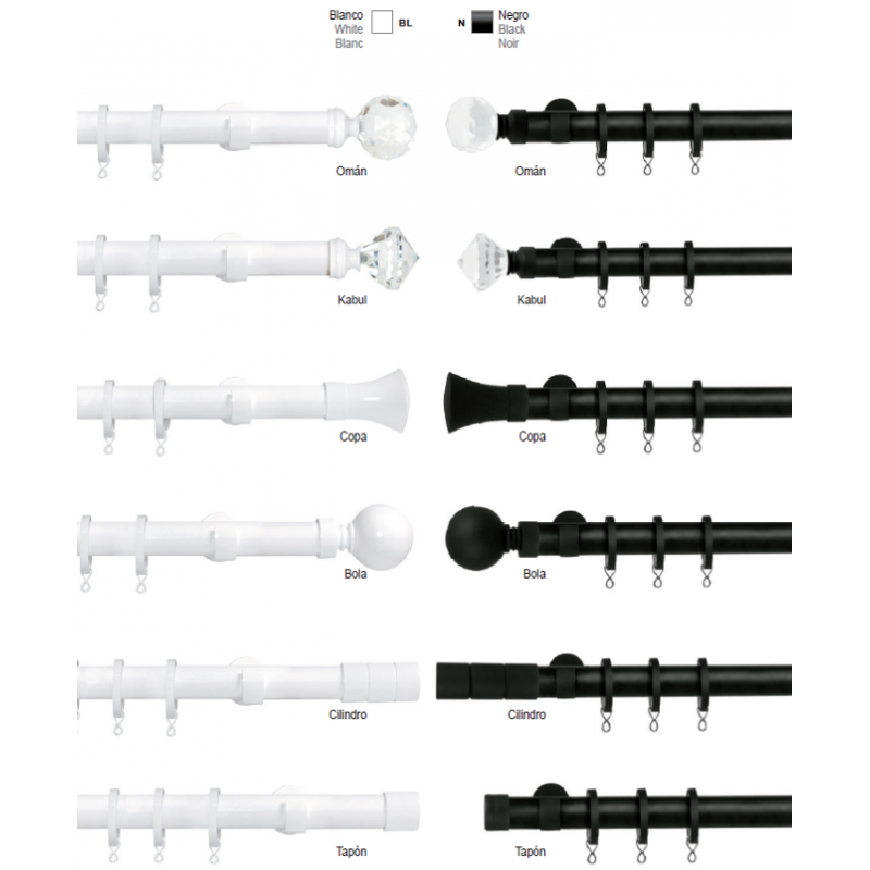 Barra doble de cortina varadero BARRAS-TAMAÑO 150CM BARRAS - ANILLAS SIN  ANILLAS ACERO BARRAS - TERMINALES TAPON A.6119A BARRAS - SOPORTES  EXTENSIBLE 19/19 A.4015A